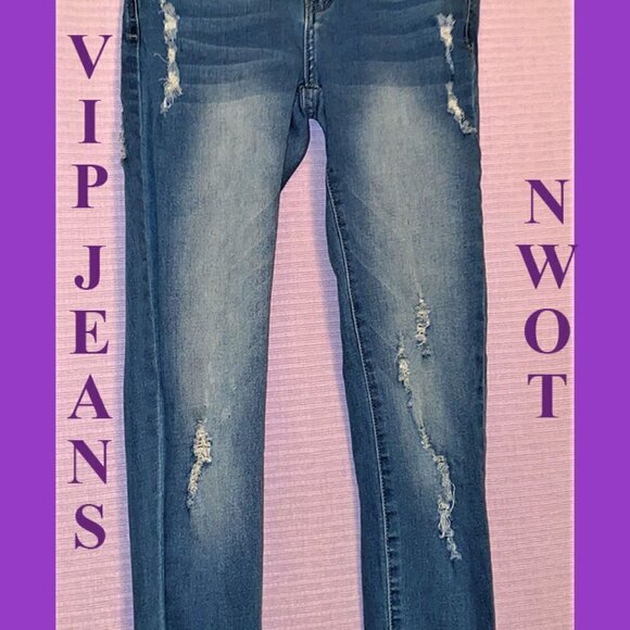 VIP Denim - NWOT VIP Ripped Retro Vintage Designer Jeans Juniors Size 3/4